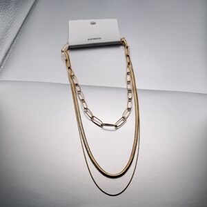 Express Gold Tone Triple Strand Necklace Snakecoiland Chain Link